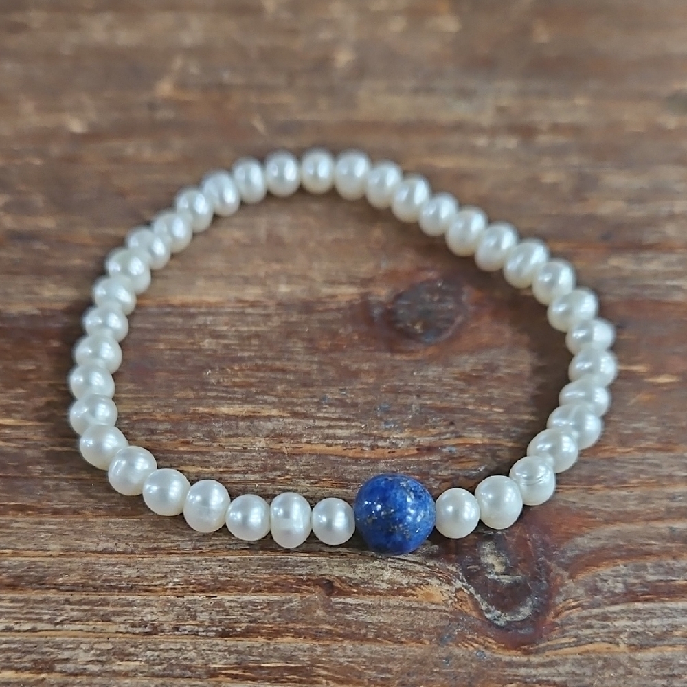 Genuine Lapis And Freshwater Pearl Bracelet Nwot